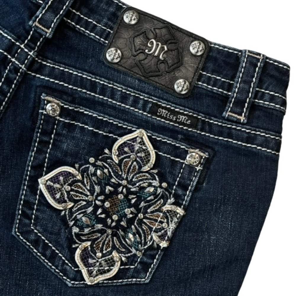 MISS ME Jeweled Mid-Rise Bootcut Jeans - Size 29